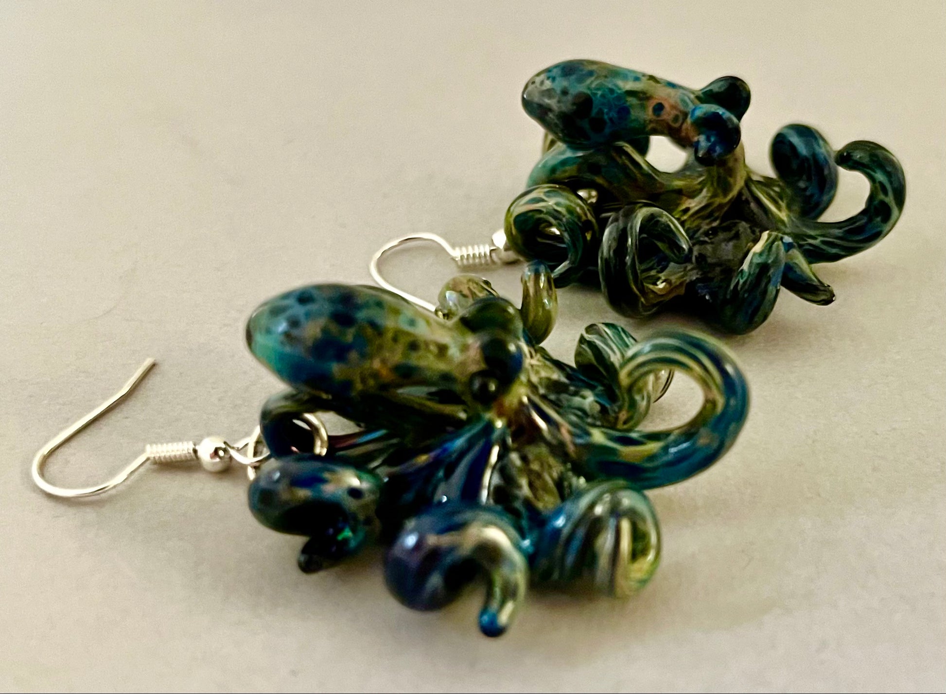 Stunning Handblown Glass Octopus Earrings with Elegant Silver 925 Hooks - GLASSnFIRE