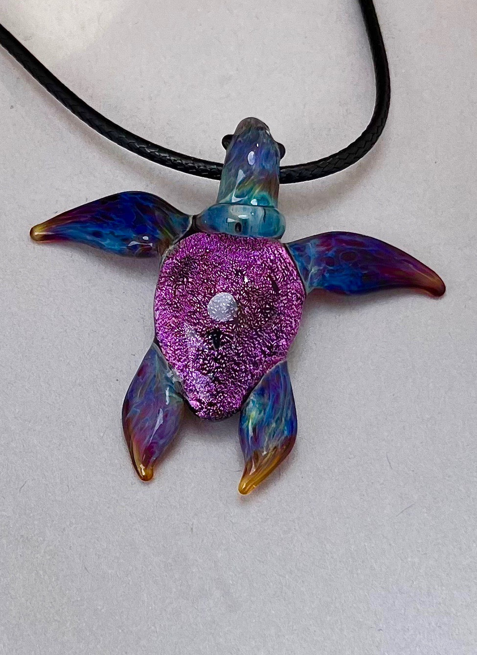 Purple Sunset Glass Sea Turtle Pendant Necklace - GLASSnFIRE