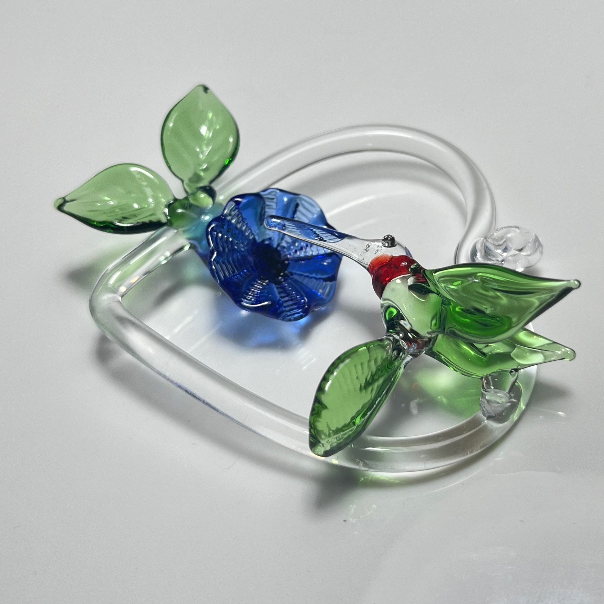 Eternal Love Hummingbird Glass Blown Heart Ornament - GLASSnFIRE