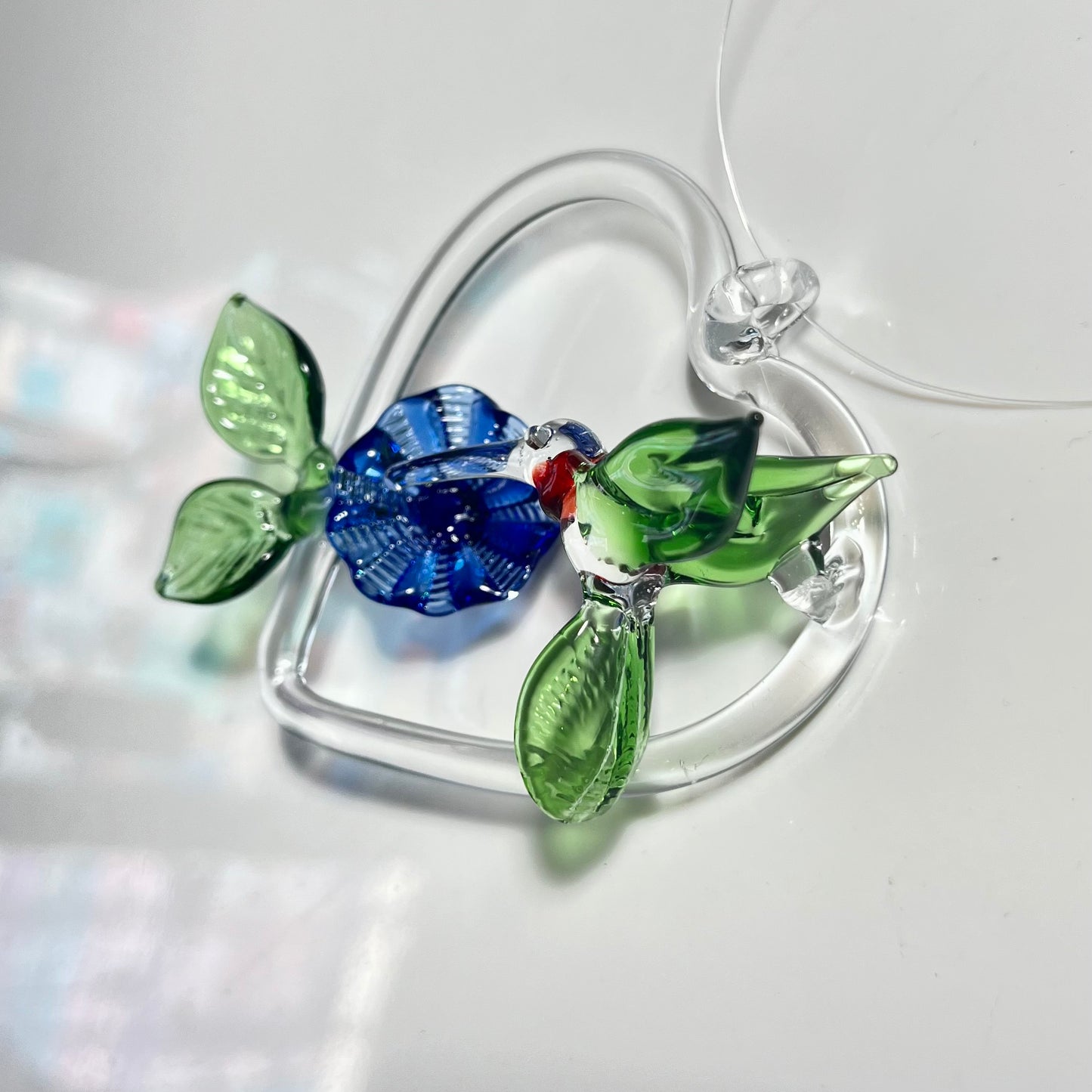 Eternal Love Hummingbird Glass Blown Heart Ornament - GLASSnFIRE