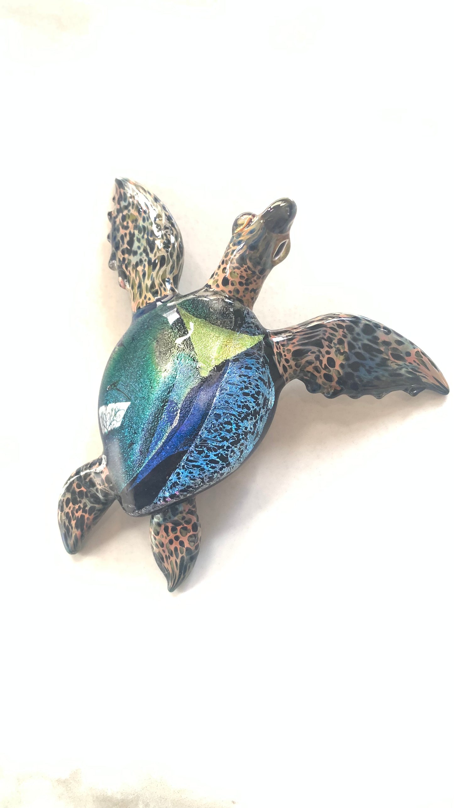 Elegant Handblown Glass Sea Turtle Sculpture with Stunning Dichroic Accents Desk Art Decor for the Office
