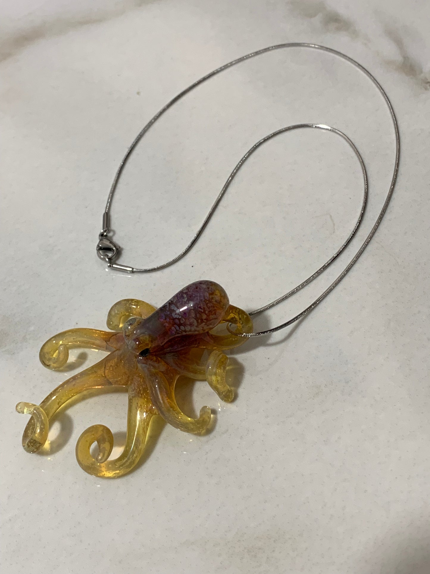 Octopus Necklace Blown Glass Pendant for Men or Women Art Deco Personal Jewelry