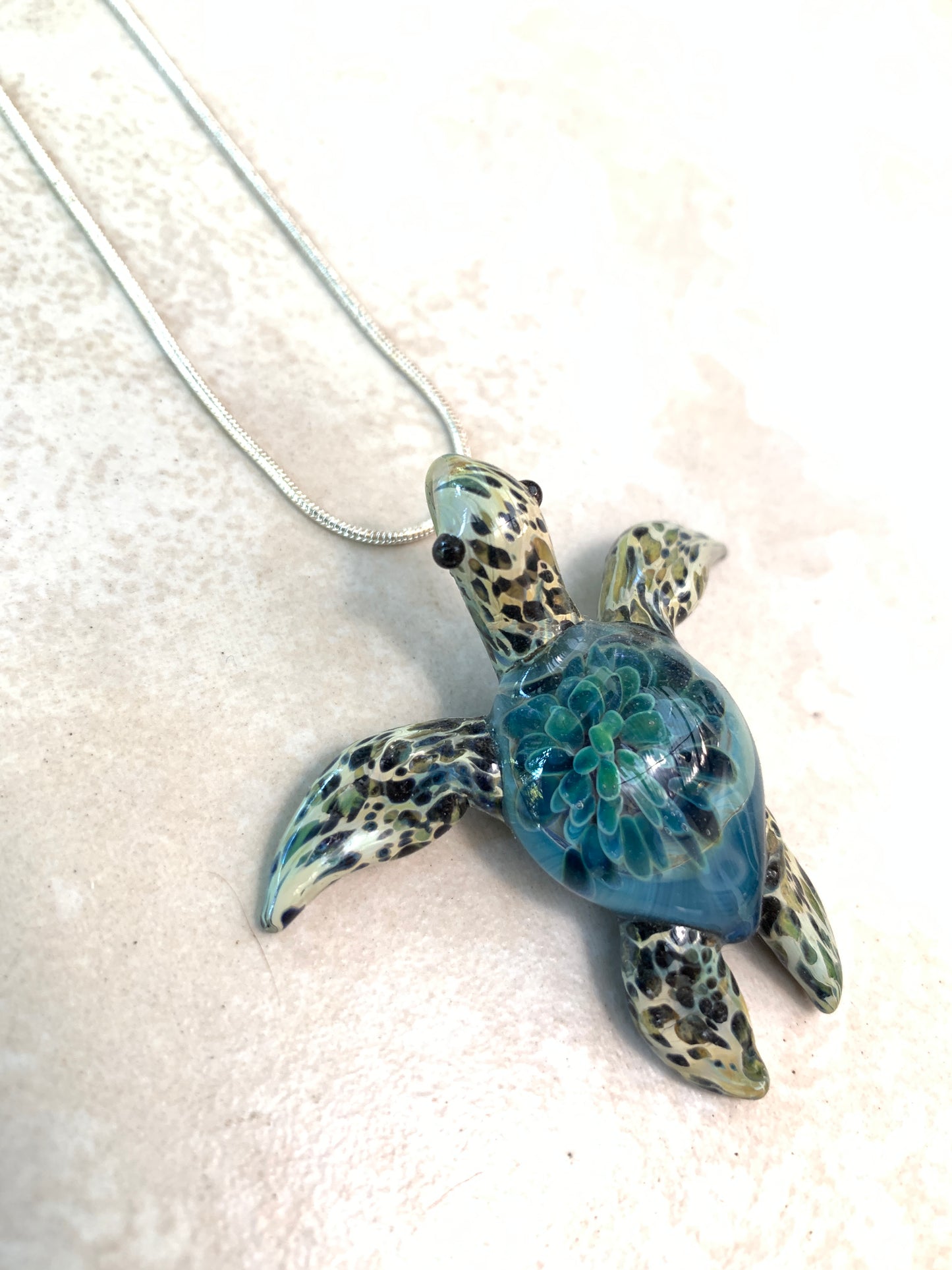 Sea Turtle Jewelry Pendant Blown Glass Necklace Great Gift Idea for Him or Her