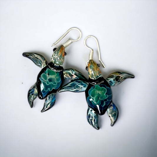 Elegant Ocean: Handmade Honu Sea Turtle Glass Earrings - GLASSnFIRE