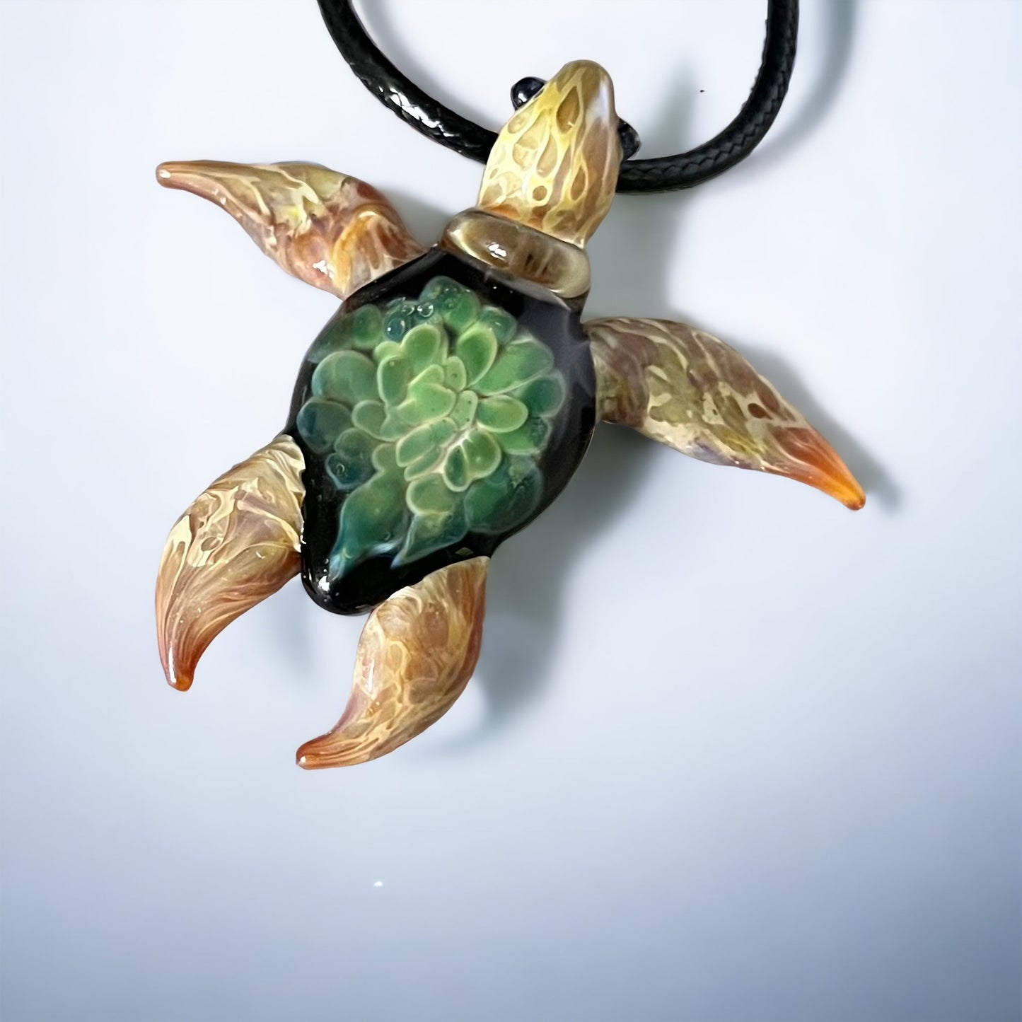 Exquisite Hawaiian Sea Turtle: Handcrafted Glass Pendant with Coral Reef Inside the Shell - GLASSnFIRE