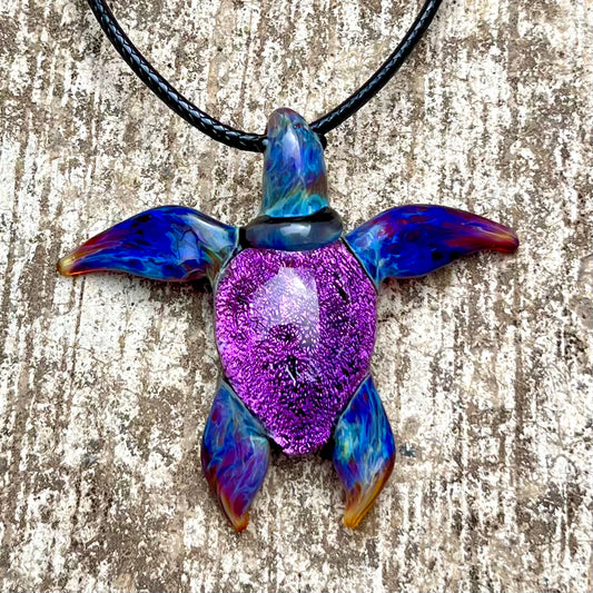 Purple Sunset Glass Sea Turtle Pendant Necklace - GLASSnFIRE
