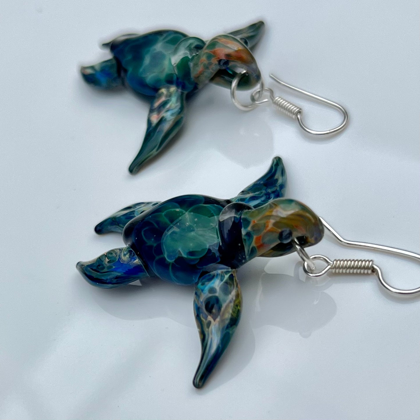Elegant Ocean: Handmade Honu Sea Turtle Glass Earrings - GLASSnFIRE