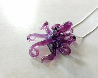 Purple Octopus handblown Glass Pendant