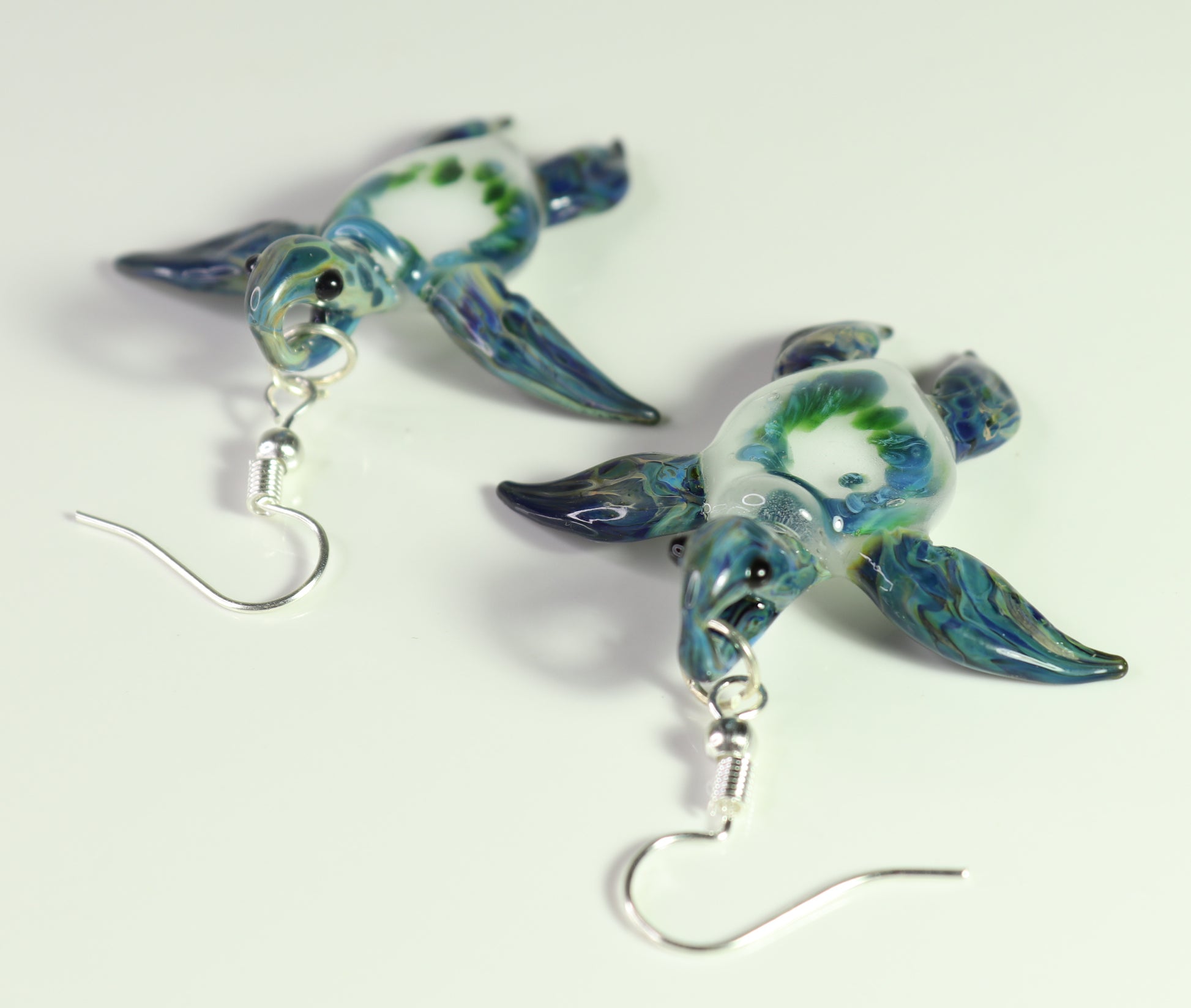 Oceanic Elegance: Handmade Green Island Coral Reef Sea Turtle Glass Earrings - GLASSnFIRE