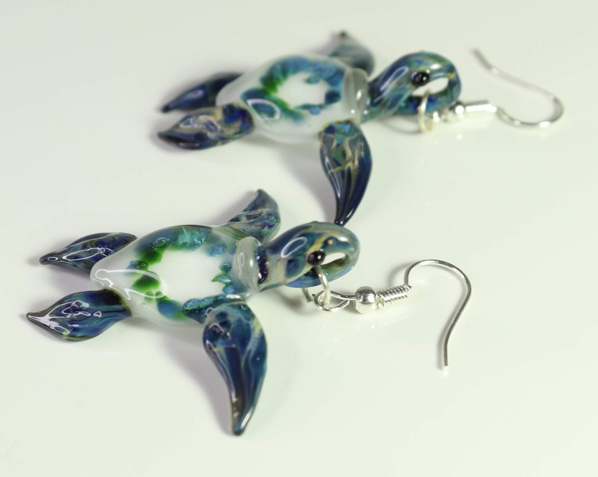 Oceanic Elegance: Handmade Green Island Coral Reef Sea Turtle Glass Earrings - GLASSnFIRE