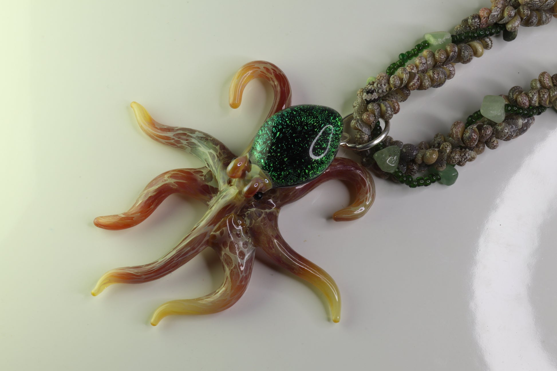 Emerald Glass Octopus Necklace - GLASSnFIRE