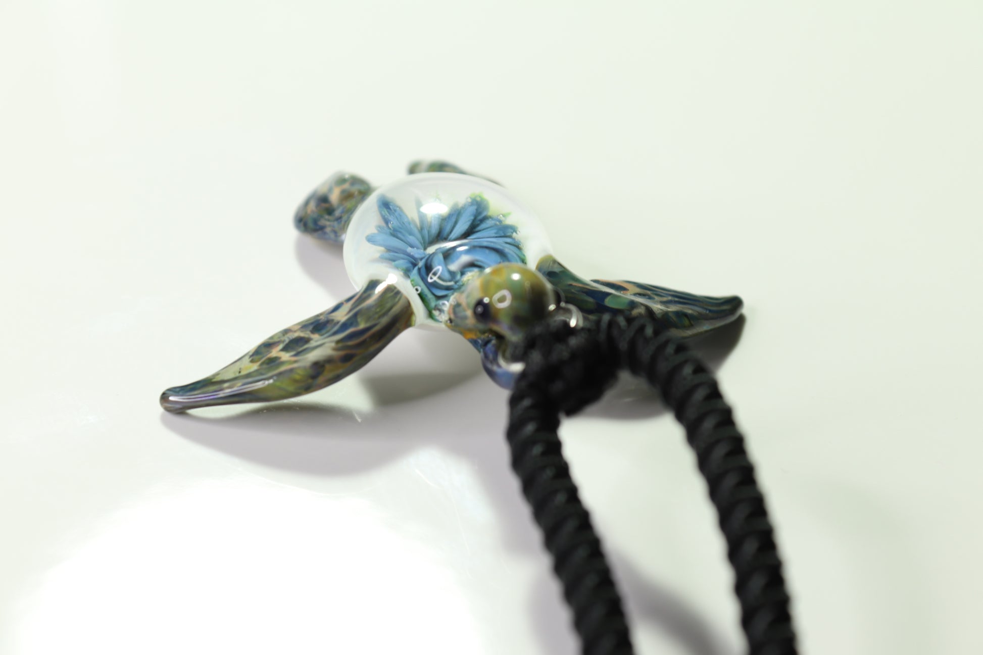 "Great Barrier Reef Honu Green Sea Turtle Pendant: Handcrafted Glass with Coral Reef Inside the Shell" - GLASSnFIRE