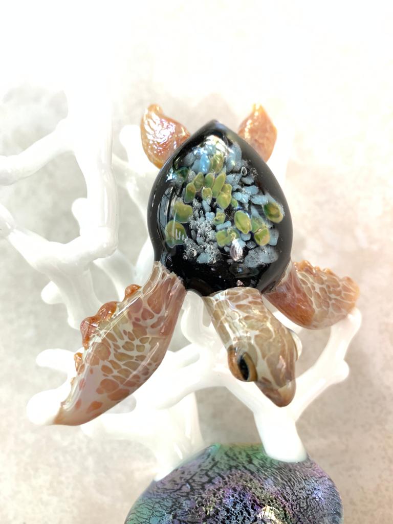 Serene glass loggerhead sea turtle sculpture - GLASSnFIRE