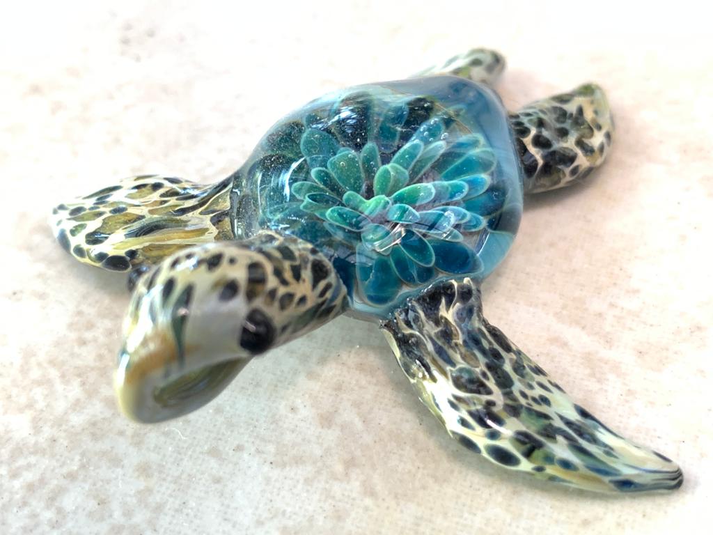 Gorgeous Blue Moon Colored Glass Sea Turtle Pendant Necklace. - GLASSnFIRE