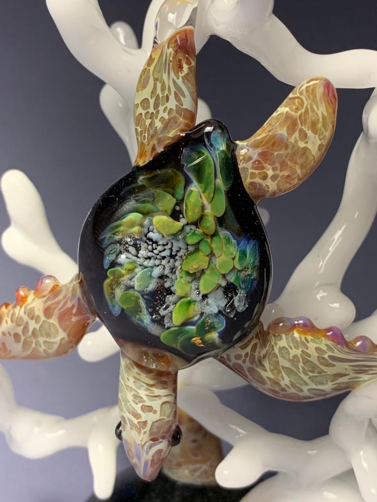Serene glass loggerhead sea turtle sculpture - GLASSnFIRE