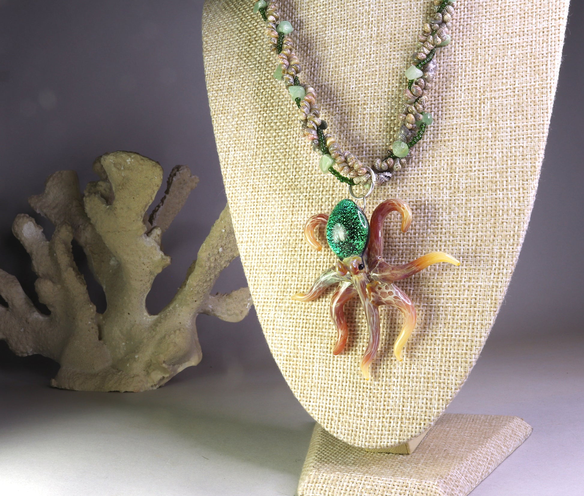 Emerald Glass Octopus Necklace - GLASSnFIRE